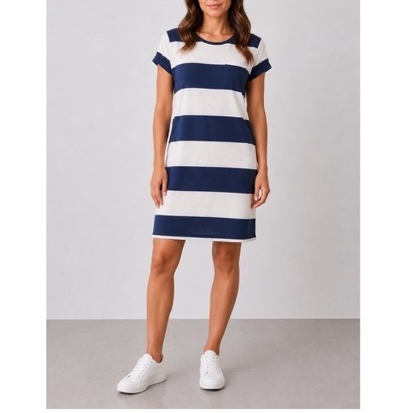 Polo Ralph Lauren Dresses & Skirts - Polo Ralph Lauren Striped T-Shirt Dress M Navy White Cotton Nautical Pocket